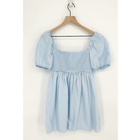Aritzia Sunday Best Hadley Puff Sleeve Smocked Babydoll Dress Blue Women's M - Picture 2 of 9